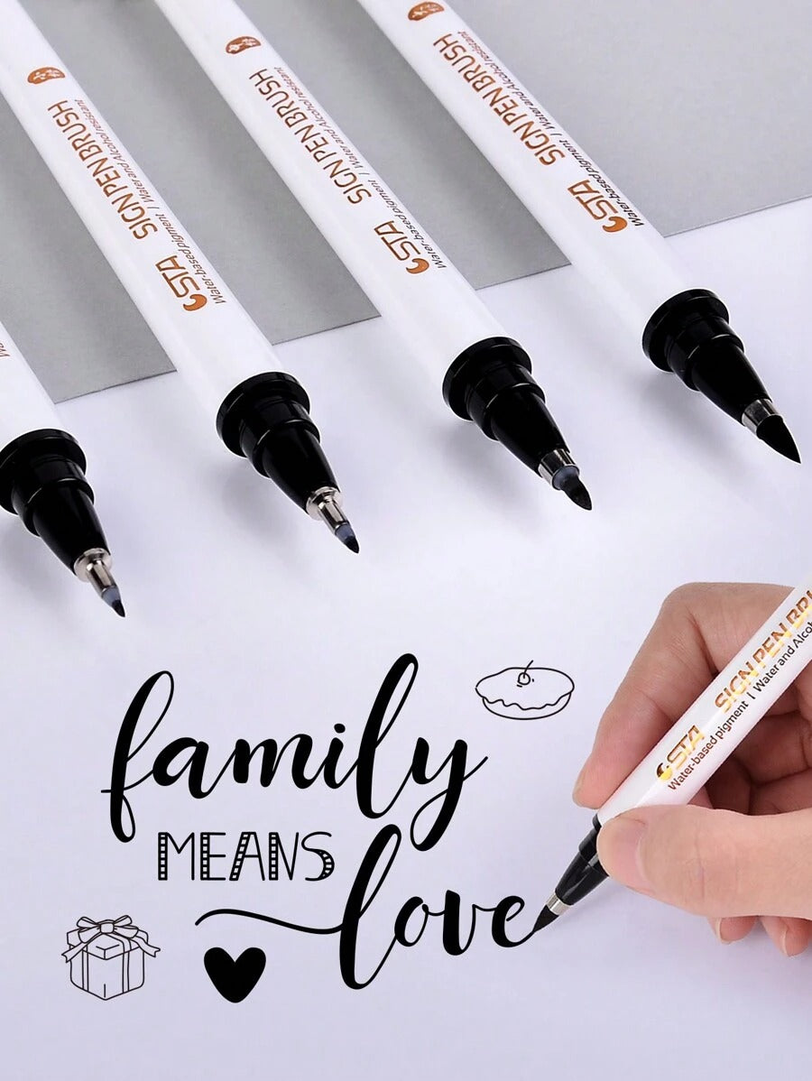 Penne da calligrafia con alfabeto manoscritto, pennarelli con pennello per calligrafia, impermeabili, per scrittura a mano, pittura artistica, schizzi, scrapbooking, journaling - Set da principiante