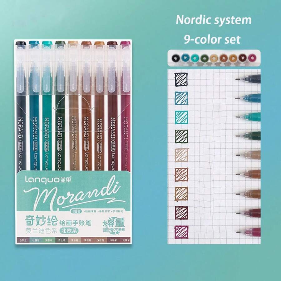 Scatola di 9 colori di penne gel di grande capacità: multicolore, inchiostro gel, adatte per diari di studenti, prendere appunti, scarabocchiare, evidenziare, in ufficio, per il Ringraziamento, il Natale