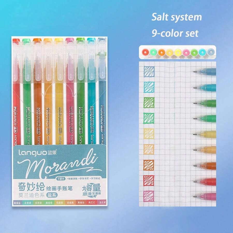 Scatola di 9 colori di penne gel di grande capacità: multicolore, inchiostro gel, adatte per diari di studenti, prendere appunti, scarabocchiare, evidenziare, in ufficio, per il Ringraziamento, il Natale