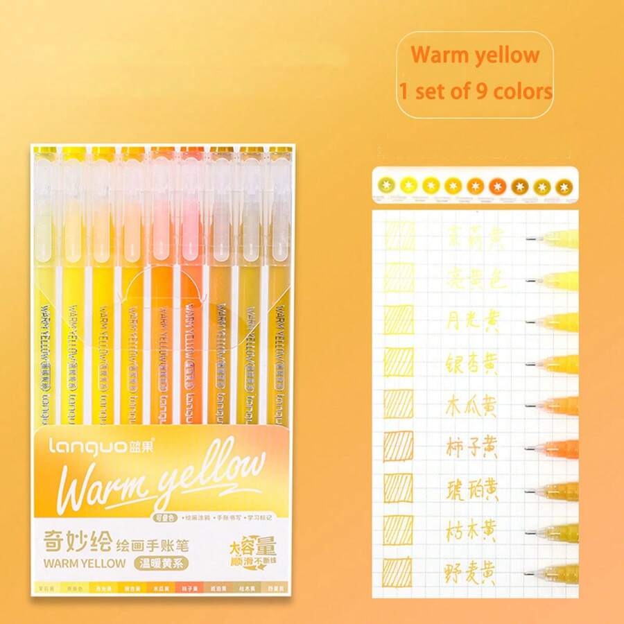 Scatola di 9 colori di penne gel di grande capacità: multicolore, inchiostro gel, adatte per diari di studenti, prendere appunti, scarabocchiare, evidenziare, in ufficio, per il Ringraziamento, il Natale