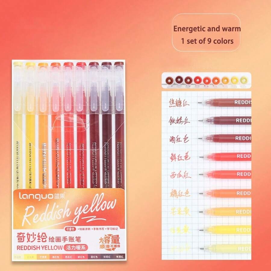 Scatola di 9 colori di penne gel di grande capacità: multicolore, inchiostro gel, adatte per diari di studenti, prendere appunti, scarabocchiare, evidenziare, in ufficio, per il Ringraziamento, il Natale