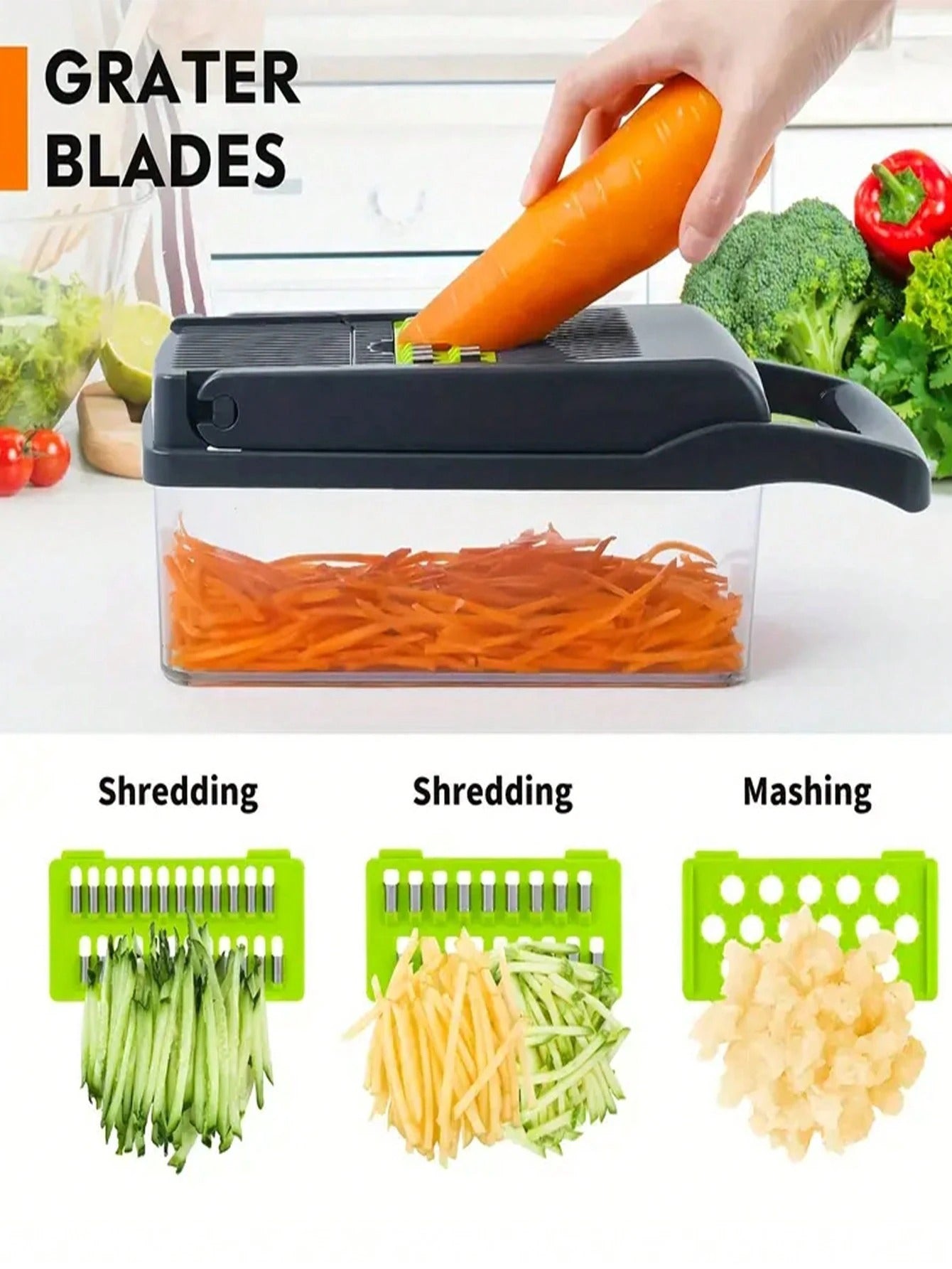 Trita verdure, tritatutto da cucina multifunzione, semplice da usare per insalate, lame intercambiabili, utensile da cucina e per feste, grattugia manuale con contenitore