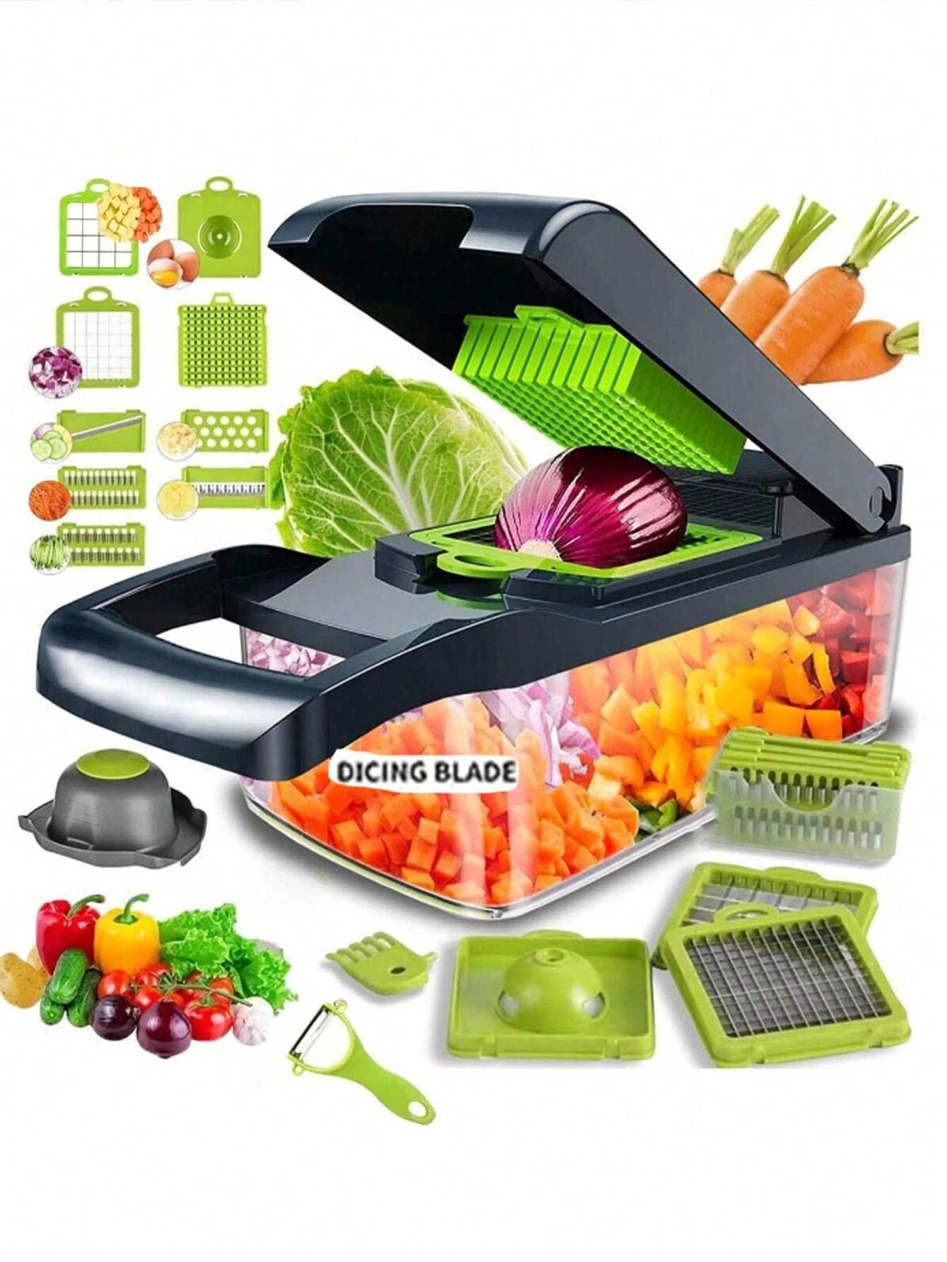 Trita verdure, tritatutto da cucina multifunzione, semplice da usare per insalate, lame intercambiabili, utensile da cucina e per feste, grattugia manuale con contenitore