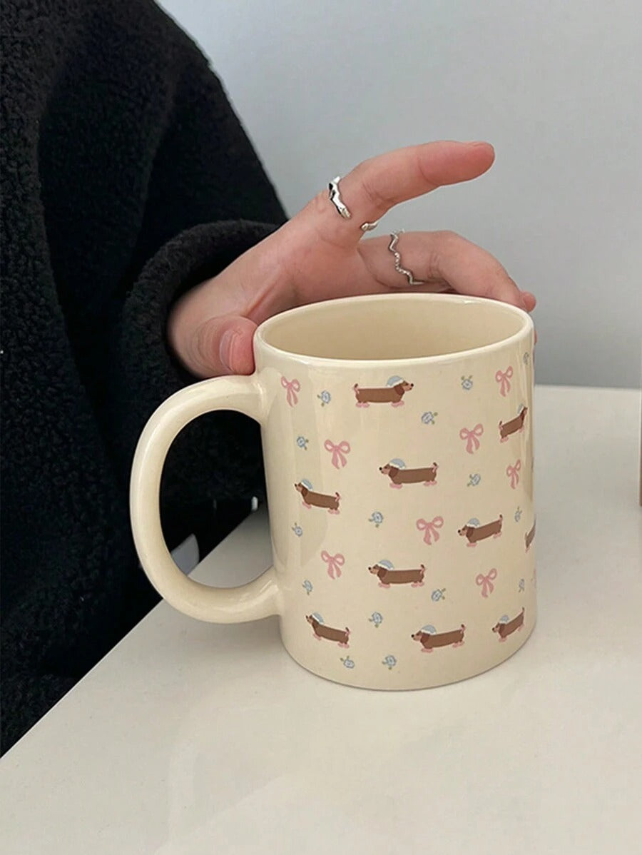 Tazza in ceramica con graziosi disegni di orso, fiocco e fiorellini, tazza da caffè per coppie, tazza in pregiata porcellana per latte, tazza per acqua con design di bassotto