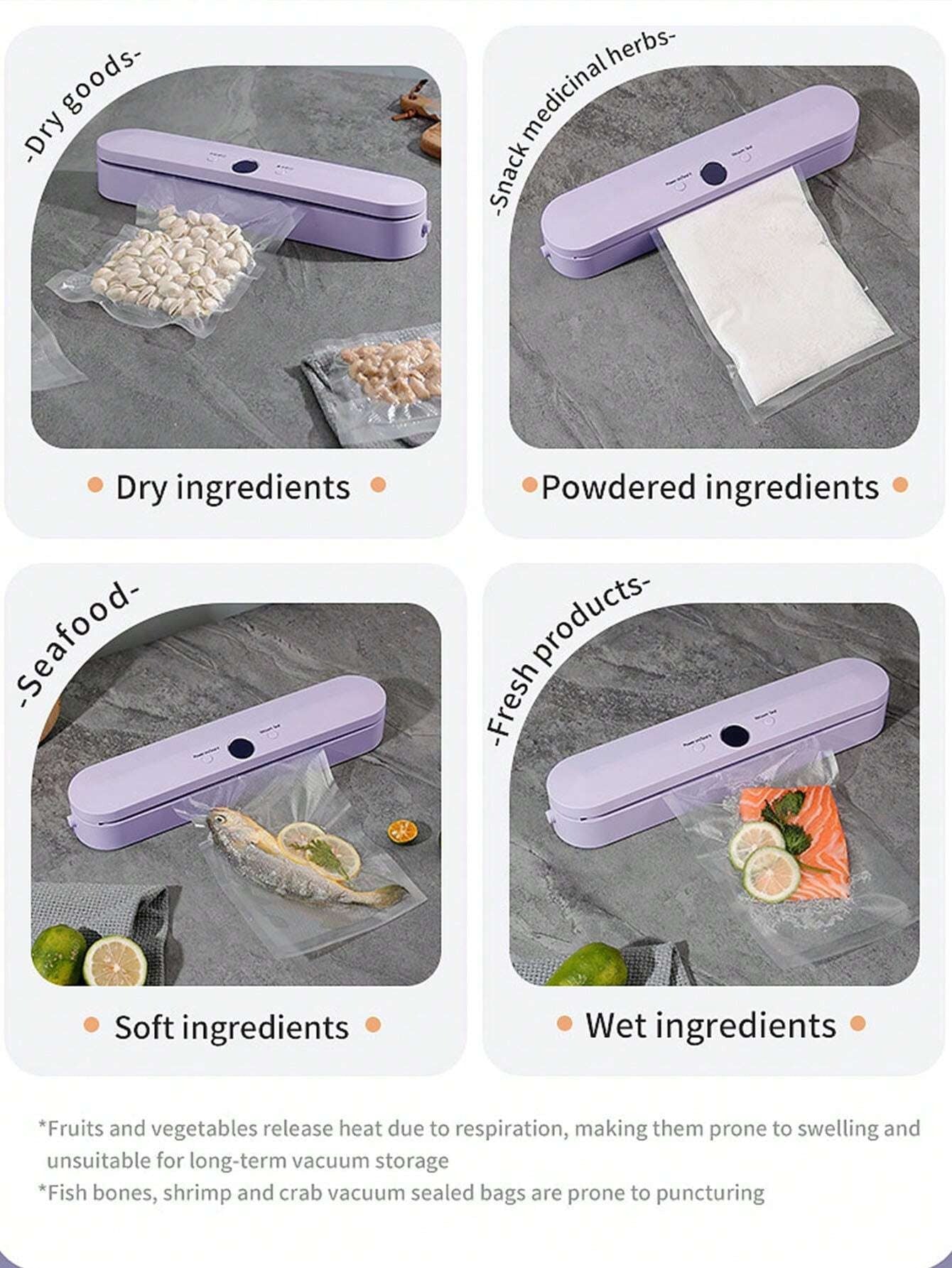 1 pezzo Macchina per sottovuoto ricaricabile senza fili, per la conservazione di alimenti secchi/umidi per prolungarne la freschezza, include 10 pezzi di sacchetti per la sigillatura sotto vuoto