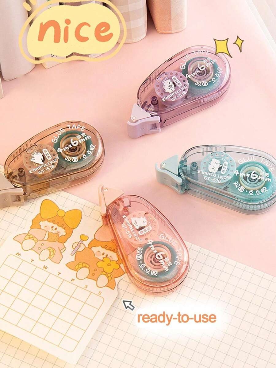 nastro adesivo decorativo a pois per studenti e ufficio, lunghezza 4m x larghezza 6mm, biadesivo trasparente, colore casuale