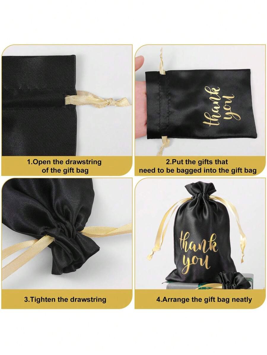 Sacchetti regalo in raso nero, 10 x 14 cm Borsette gioielli con cordoncino, Sacchetti per feste di matrimonio, Sacchetti con cordoncino per decorazioni per compleanni e vacanze