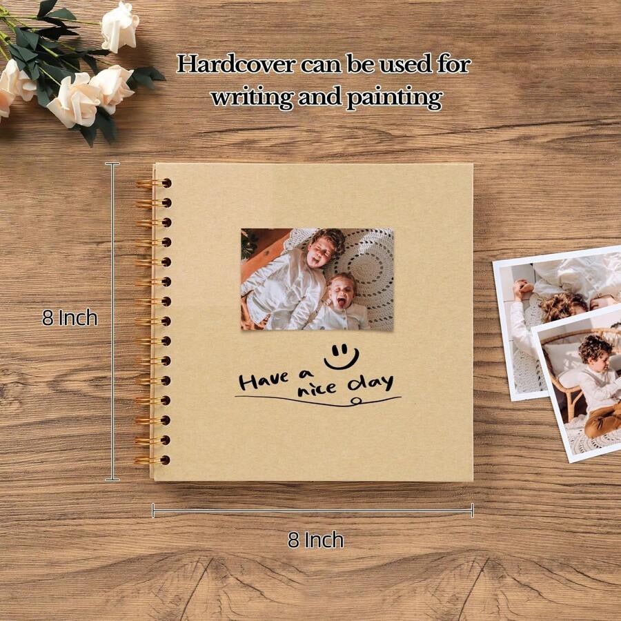 Album scrapbooking fai-da-te da 7"x7"/8"x8"/10"x10", 40 pagine/20 fogli, copertina rigida in carta kraft, album fotografico per matrimonio, anniversario e famiglia