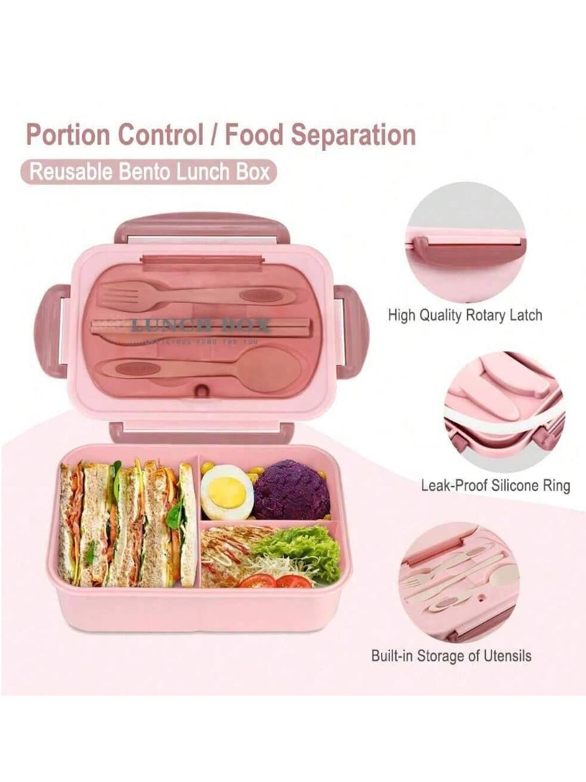 Set Scatola Bento per adulti, contenitori per uomini e donne con 3 scomparti, contenitore per cibo con posate, barattolo per salse, pirottini per muffin, per microonde e lavastoviglie, marrone