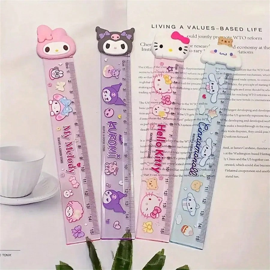 Righello in silicone a forma di personaggio Sanrio Kulomi, testa di bambola, righello dritto carino e creativo, forniture scolastiche, per il ritorno a scuola