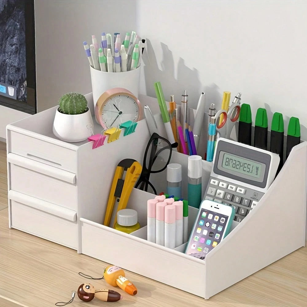 Scatola portaoggetti con 2 cassetti, utilizzabile per organizzare la scrivania, per conservare strumenti di trucco e prodotti per la cura della pelle, nonché per conservare i gioielli, accessori per il tavolino da toeletta, accessori per il bagno