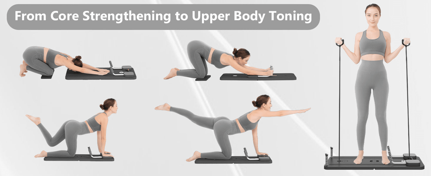 Tavola scorrevole multifunzionale pieghevole Pilates ZM Health, set di formazione Pilates 5-in-1, tappetino scorrevole su erba, rullo per addominali, per esercizi per il core, fitness