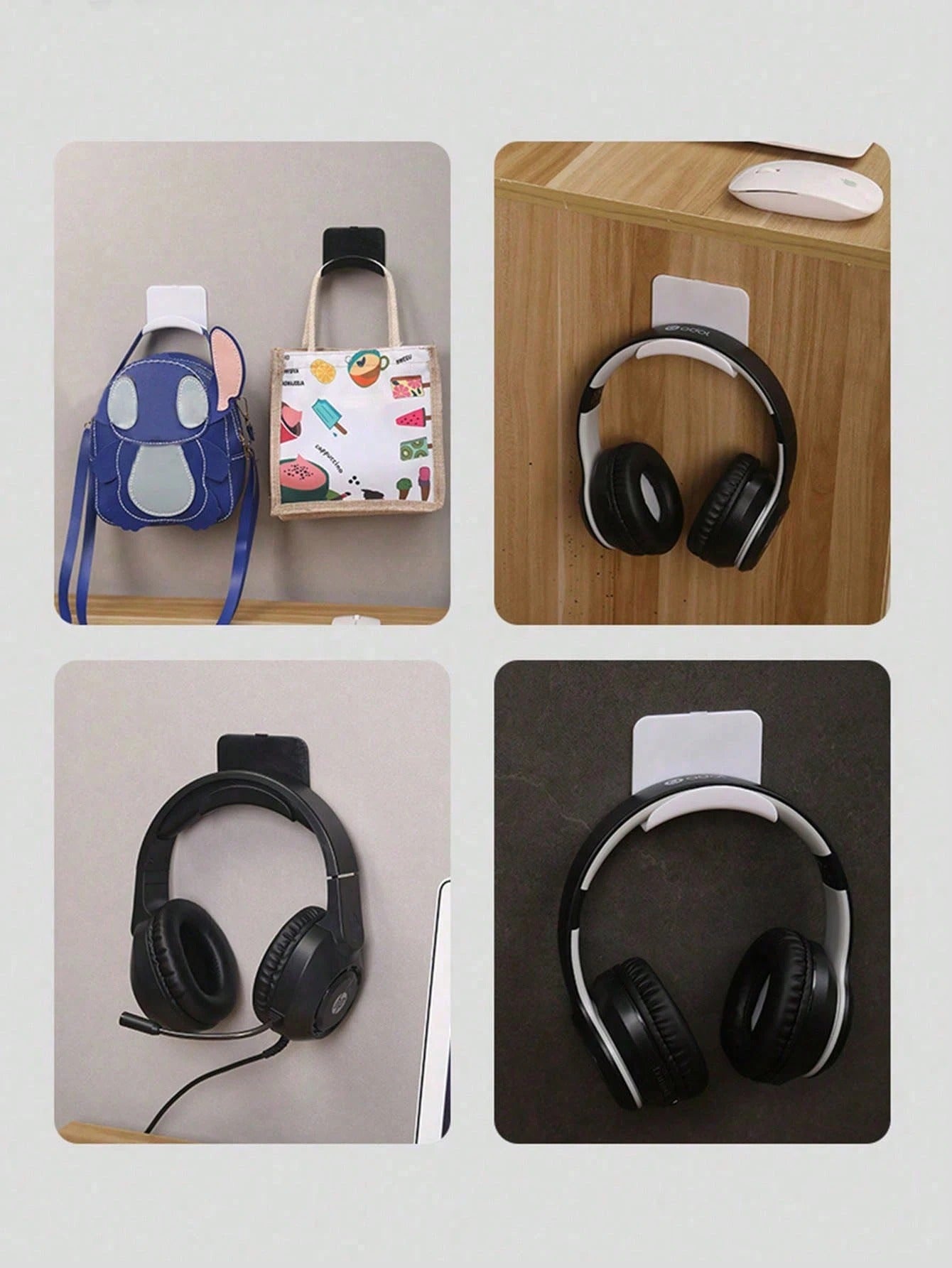 1 pezzo Gancio da parete multifunzione contemporaneo - Supporto in plastica per cuffie e cappelli, installazione semplice senza bisogno di trapano, gancio da appendere sotto la scrivania