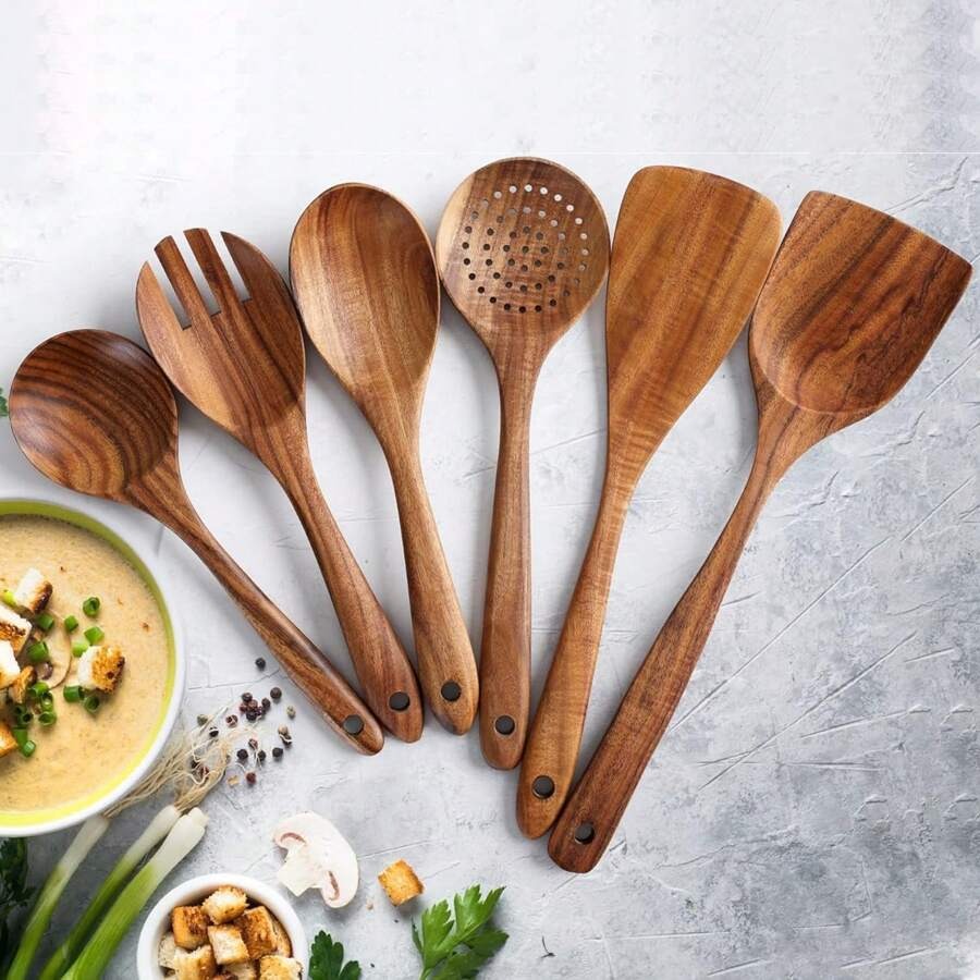 10 pezzi Cucchiai di legno, utensili da cucina in legno resistenti in una scatola, leggeri e resistenti al calore, forniture da cucina accessori da forno