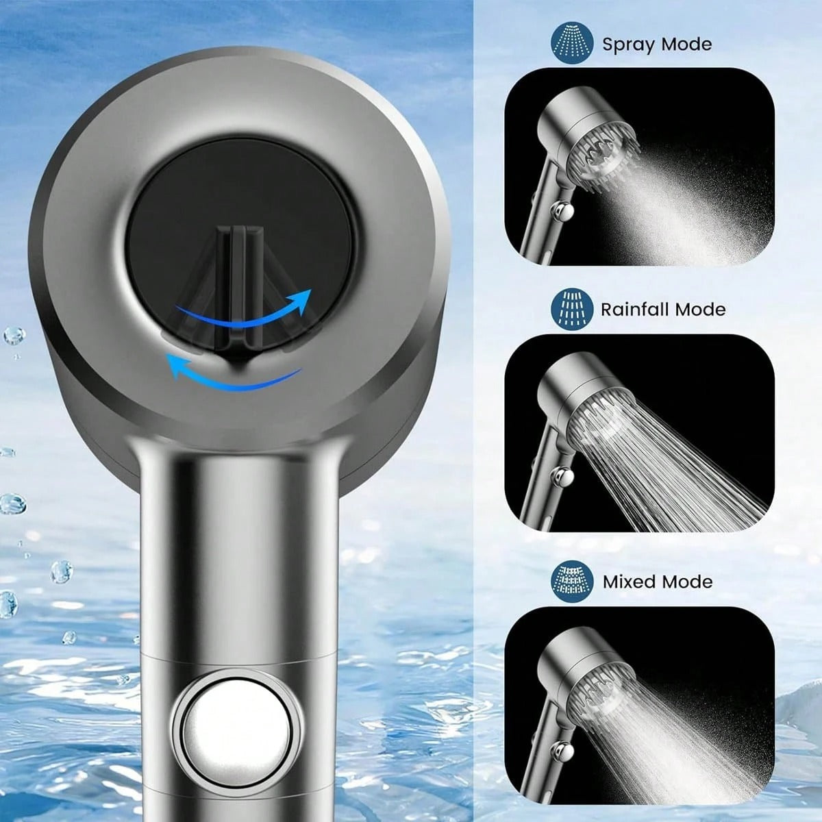 Soffione doccia portatile, flusso d'acqua ad alta pressione e modalità di spruzzo multiple, soffione doccia con filtro, pulizia potente per acqua dura, soffione doccia con interruttore ON/OFF