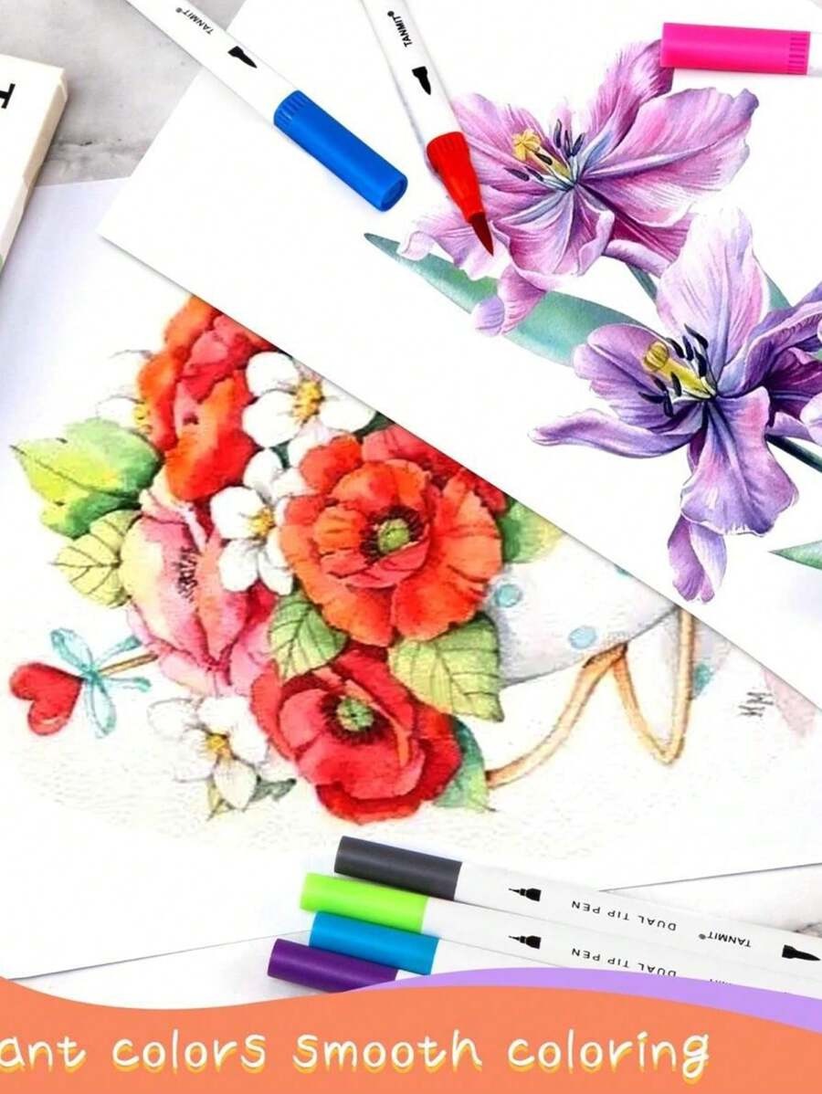 Pennarelli a doppia punta, pennarello a punta fine colorato e evidenziatore a pennello per adulti, per colorazione, calligrafia a mano, scrittura, agenda, 12/24/36/48/60/80/120 set di colori