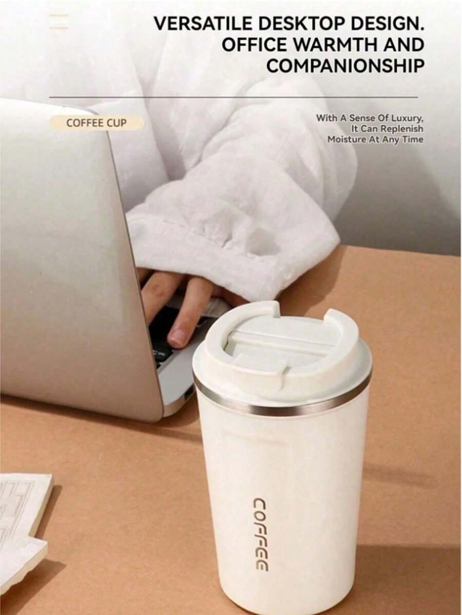 1 pezzo 380ml/510ml Tazza da viaggio isolata sottovuoto in acciaio inossidabile ermetica, design elegante, adatta per viaggi all'aperto, caffè, tè, latte, con coperchio