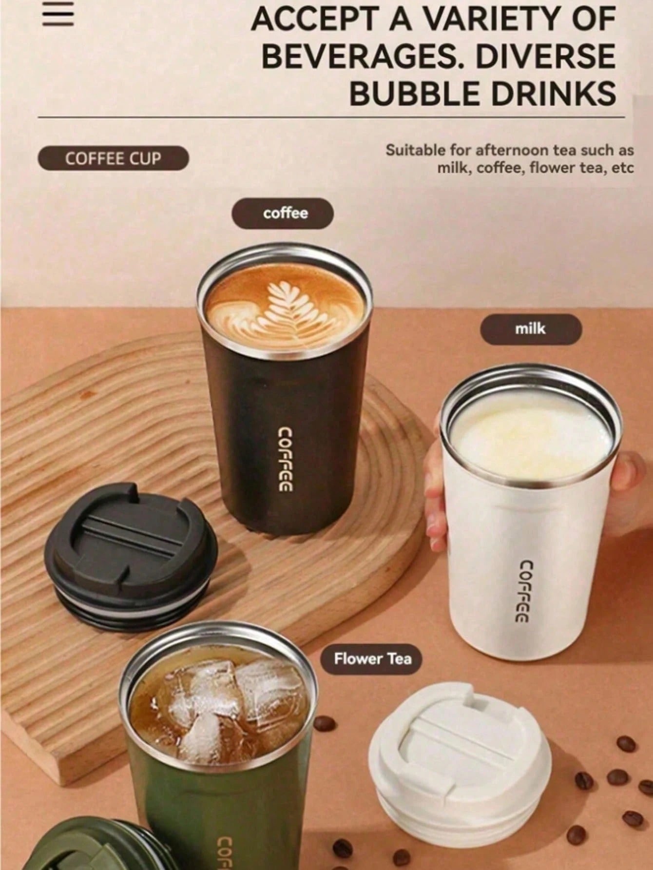 1 pezzo 380ml/510ml Tazza da viaggio isolata sottovuoto in acciaio inossidabile ermetica, design elegante, adatta per viaggi all'aperto, caffè, tè, latte, con coperchio