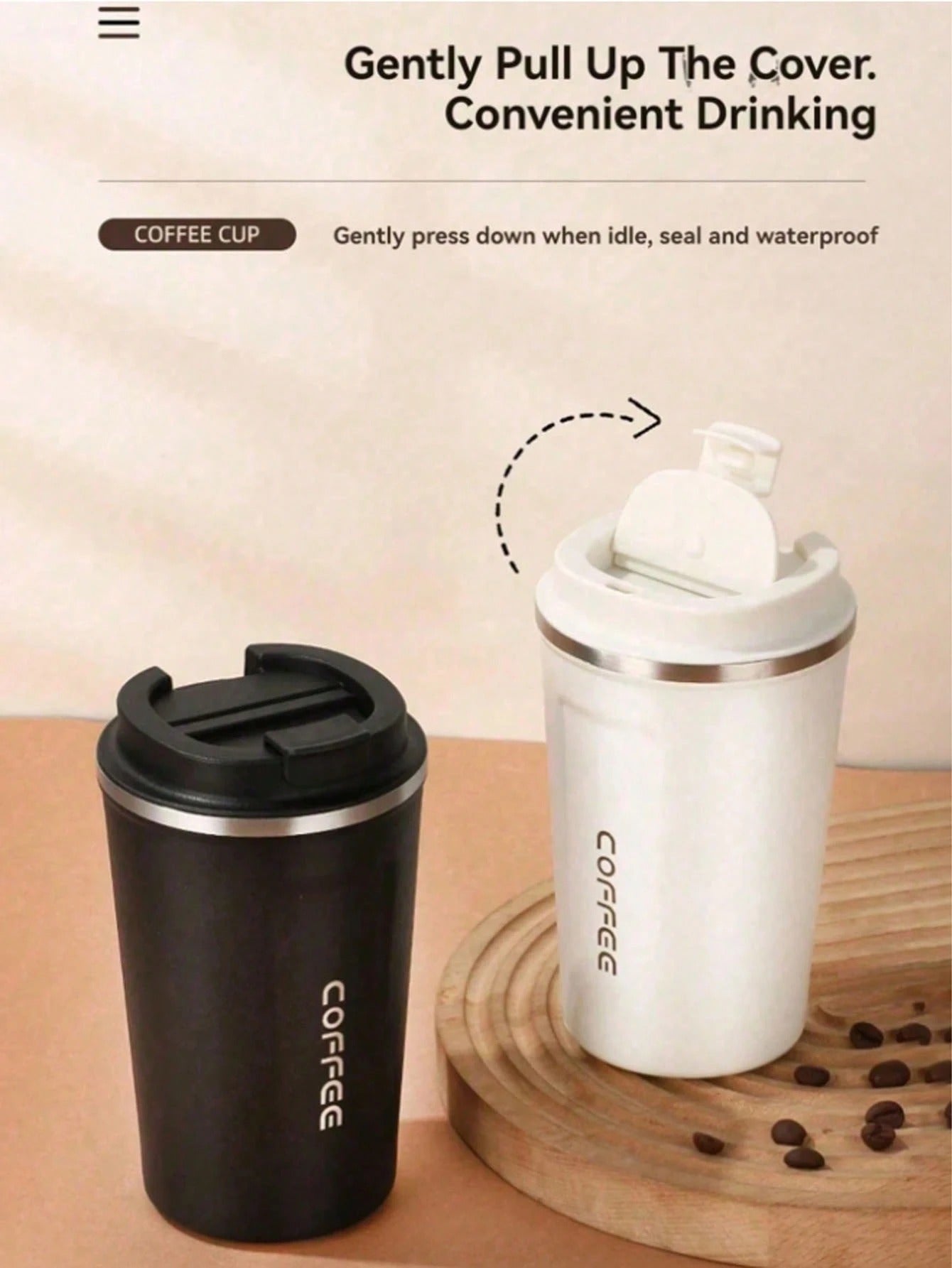 1 pezzo 380ml/510ml Tazza da viaggio isolata sottovuoto in acciaio inossidabile ermetica, design elegante, adatta per viaggi all'aperto, caffè, tè, latte, con coperchio