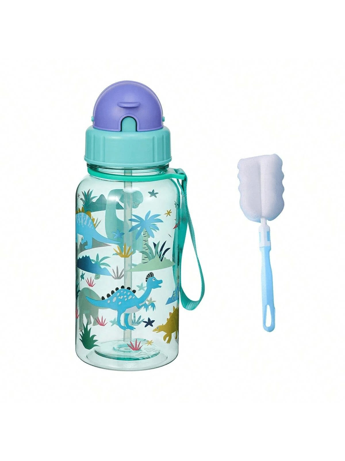 Borraccia da 500ml con stampa di cartoni animati carini, con cannuccia, a prova di perdite, facile da pulire e con manico per il trasporto, adatta per la scuola