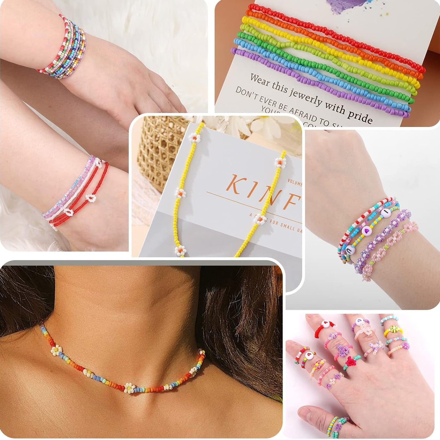 4800pz / 9600pz Perline di vetro da 3mm, kit per la creazione di gioielli, include 24 colori di perline sciolte di vetro, filo di perline, per realizzare gioielli