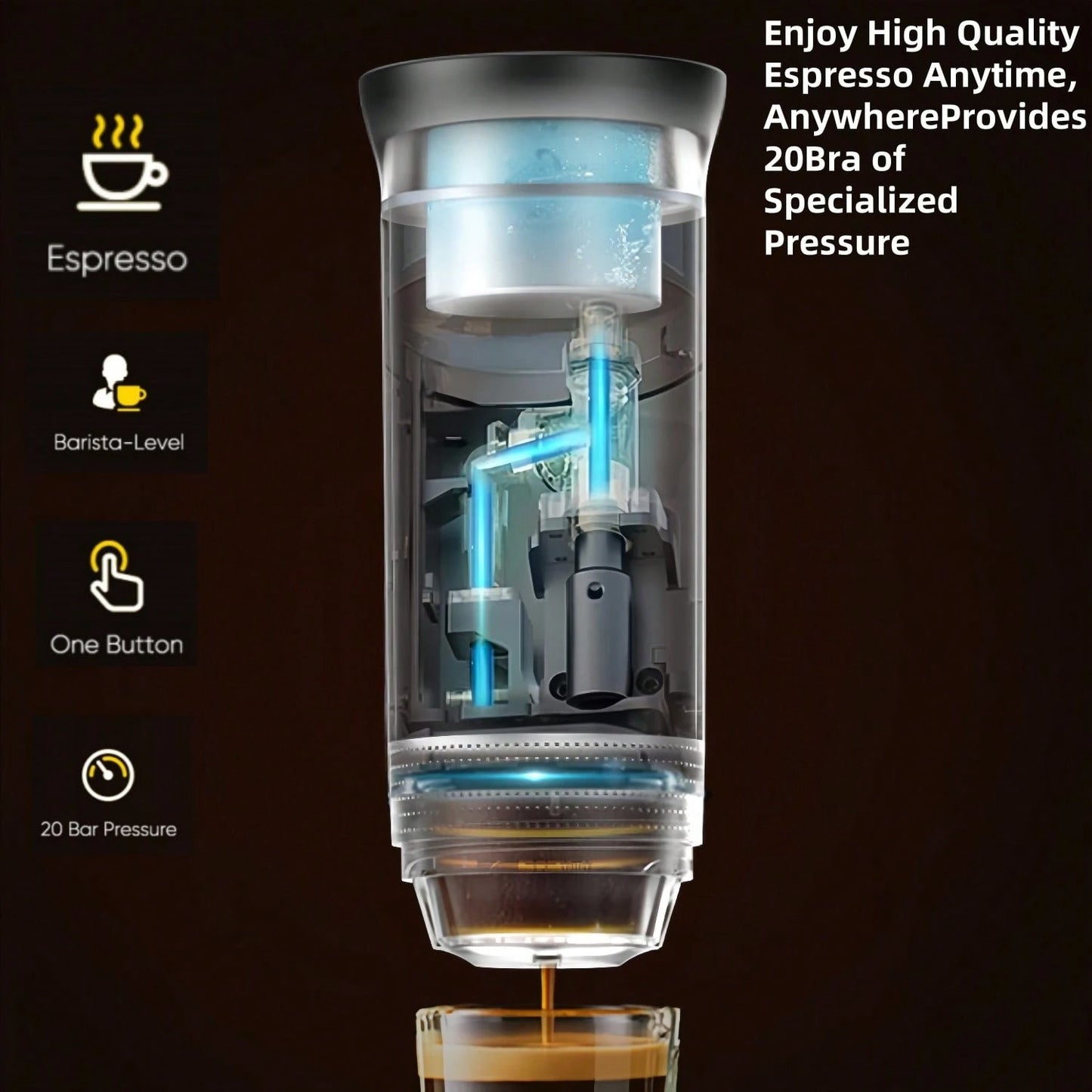 Macchina per caffè espresso elettrica portatile, macchina da caffè da campeggio, macchina da caffè per auto con funzione di auto-riscaldamento, interfaccia USB-C, adatta per macinare caffè e capsule NS, molto adatta per camper