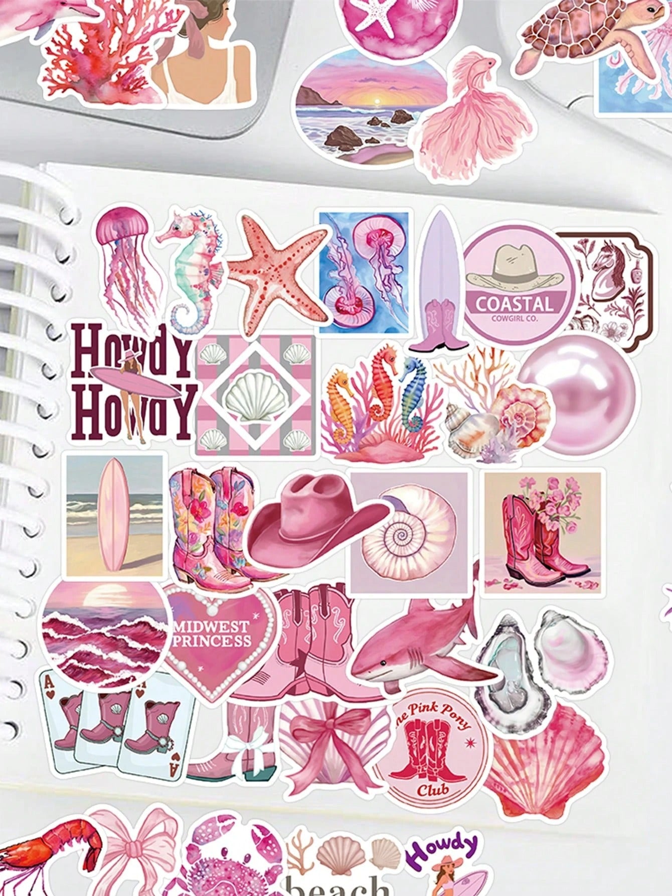 50 pezzi Adesivi decorativi rosa con tema da ragazza costiera per quaderni, laptop, custodie per telefono, bagagli, skateboard, caschi, forniture scolastiche, per il ritorno a scuola