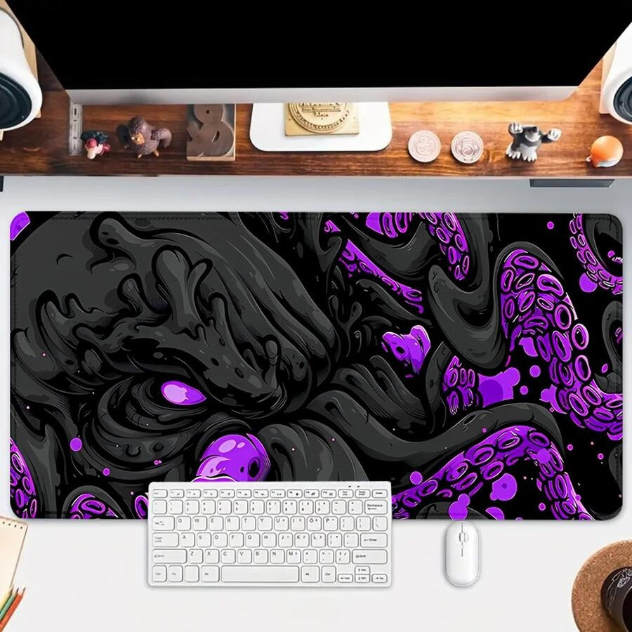 tappetino per mouse con design a polpo nero, tappetino da scrivania grande con accessori da scrivania, base in gomma con bordo zigrinato, tappetino antiscivolo per tastiera per ufficio