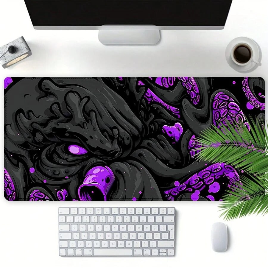 tappetino per mouse con design a polpo nero, tappetino da scrivania grande con accessori da scrivania, base in gomma con bordo zigrinato, tappetino antiscivolo per tastiera per ufficio