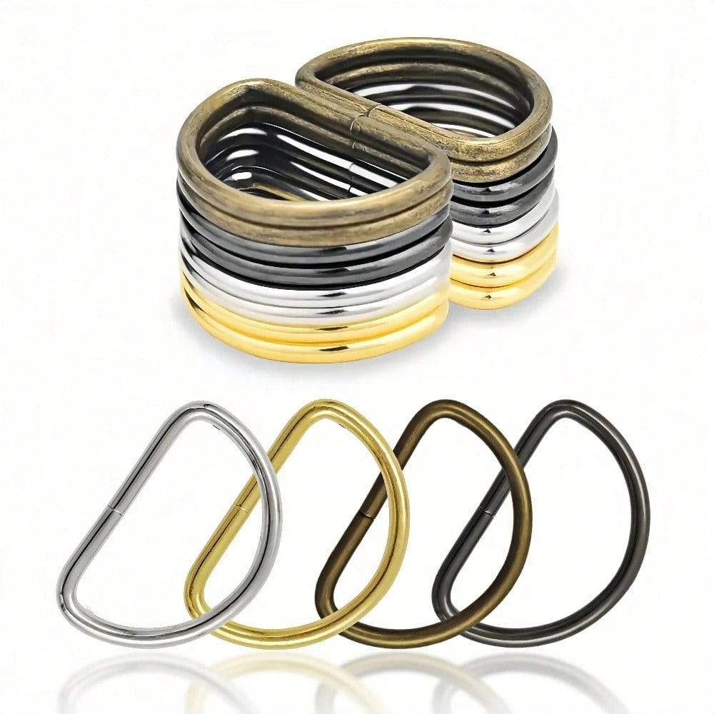 20 pezzi / confezione Anelli a D in metallo accessori per cinghie di borse a mano, cinture, borse, scarpe, cucito fai da te, accessori, dimensioni 10/12/15/20/25/32/38 mm