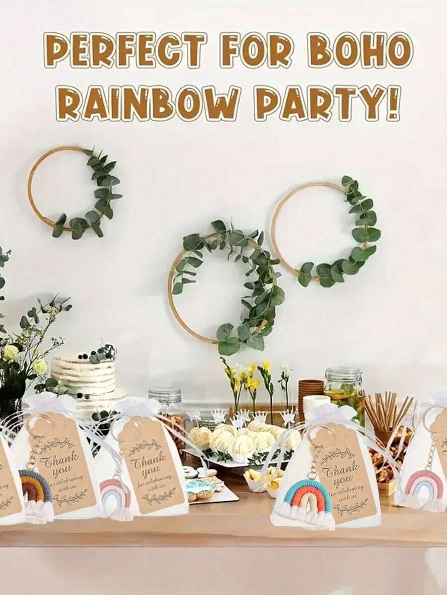 Set regalo di 30 pezzi/15 pezzi di portachiavi intrecciati arcobaleno, inclusi 5 pezzi/10 pezzi di portachiavi fatti a mano, 5 pezzi/10 pezzi di biglietti di ringraziamento e 5 pezzi/10 pezzi di sacchetti in organza, portachiavi intrecciati