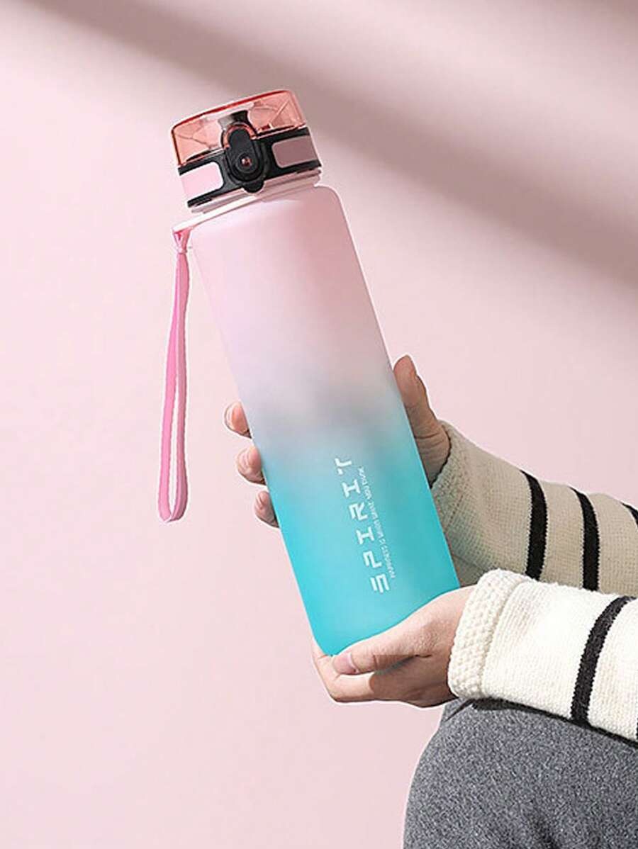 1 pezzo Borraccia sportiva degradé (disponibile da 500/650/1000ml), tazza con coperchio a scatto anti-perdite con cinturino, tazza d'acqua portatile e rinfrescante, per palestra, fitness, viaggi estivi all'aperto