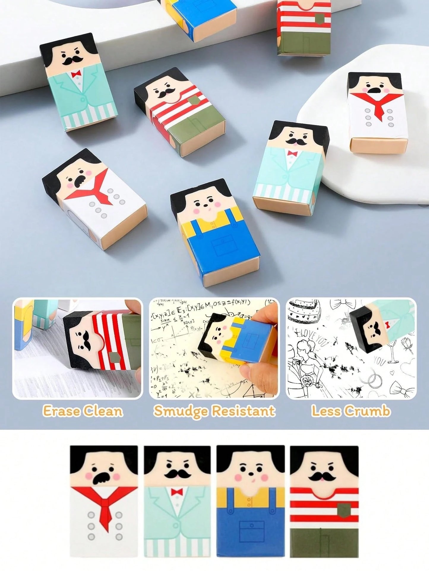 Gomme da cancellare divertenti a forma di impiegato calvo, gomme da cancellare di zii calvi, set di gomme da cancellare, animale da scrivania divertente, regalini per ritorno a scuola