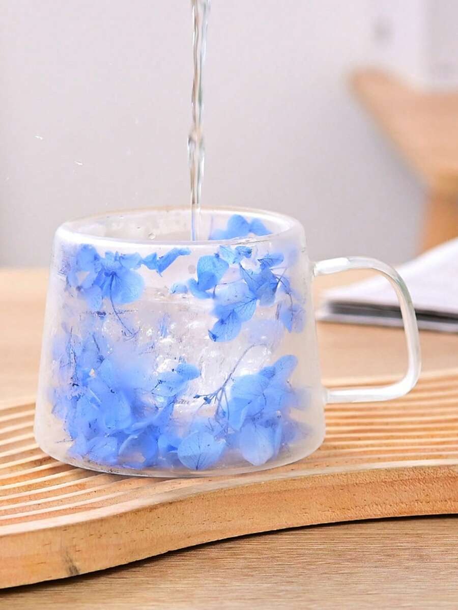 Tazza in vetro a doppia parete, decorazione a petali, tazza d'acqua creativa, tazza da caffè, tazza da tè, tazza da latte, tazza da succo, isolata, fresca, estetica, design unico