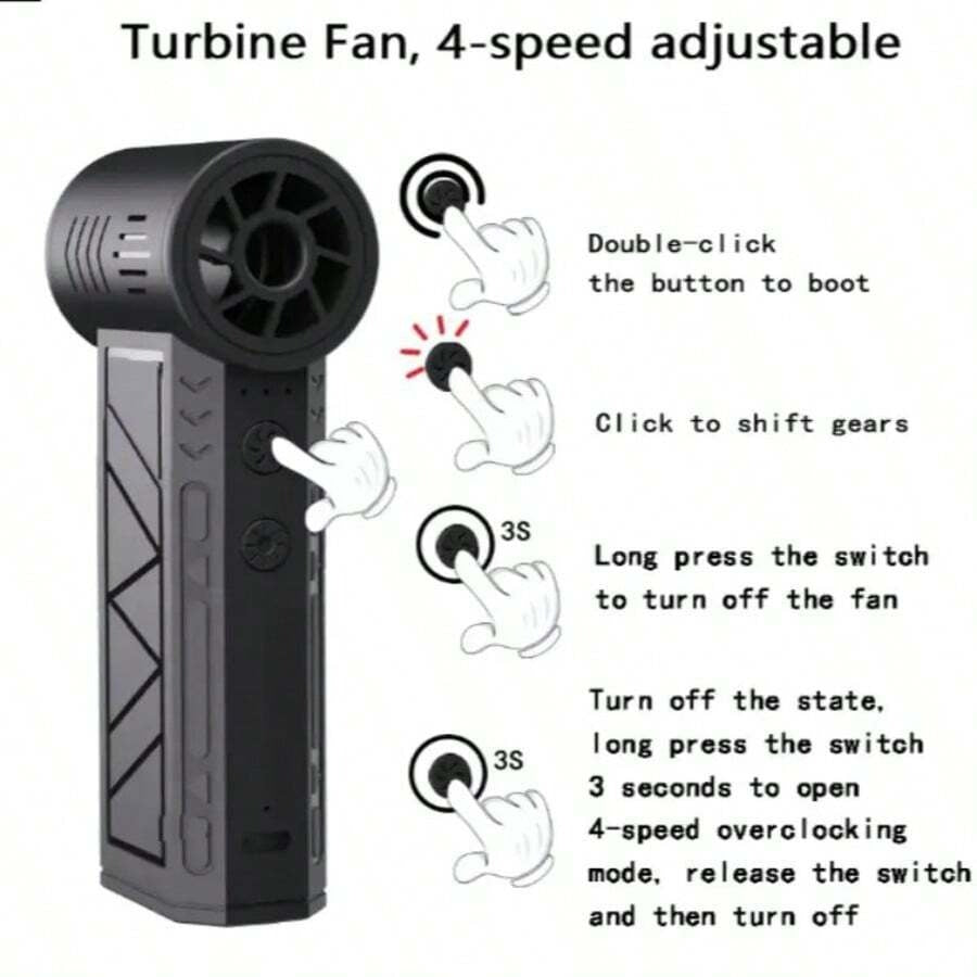 Ventilatore turbo portatile e compatto, ad alta velocità a 130.000 giri/min, utilizzabile per rimozione polvere, soffiatura neve, soffiaggio carbonio, barbecue, accensione carbone, uso all'aperto, adatto per computer e accessori, asciugacapelli