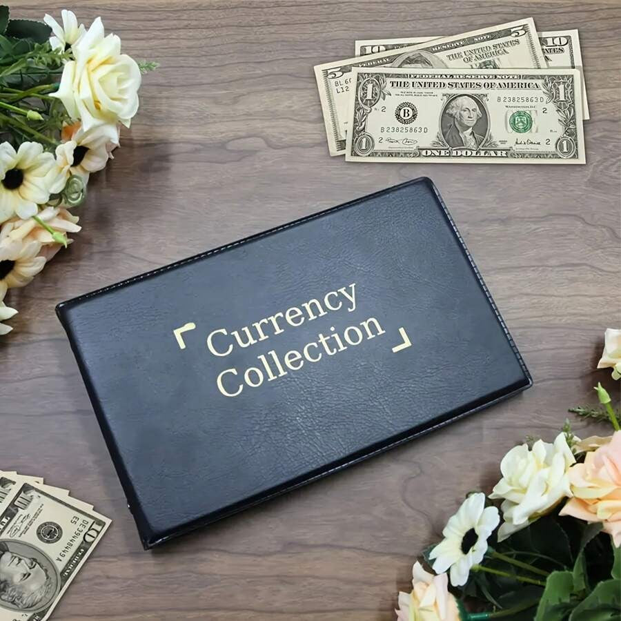 Album per collezione di valute con 40 tasche, un libretto per i depositi di contanti, una cartella per i depositi, un libro di cassa, un registro note e un libro di risparmio, progettato per collezionisti