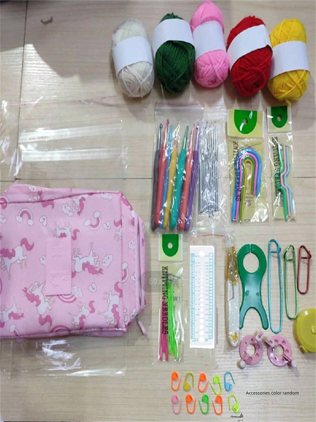 Set all'uncinetto, 108 pezzi Kit di avviamento all'uncinetto fai-da-te con tutti i materiali, set portatile di attrezzi per lavorare a maglia con filati, attrezzi di base per uncinetto fai-da-te con filati, kit per hobby creativi