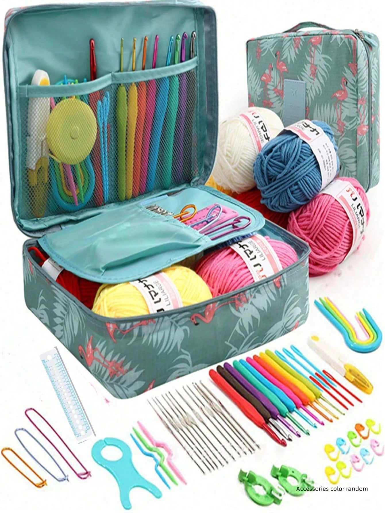 Set all'uncinetto, 108 pezzi Kit di avviamento all'uncinetto fai-da-te con tutti i materiali, set portatile di attrezzi per lavorare a maglia con filati, attrezzi di base per uncinetto fai-da-te con filati, kit per hobby creativi