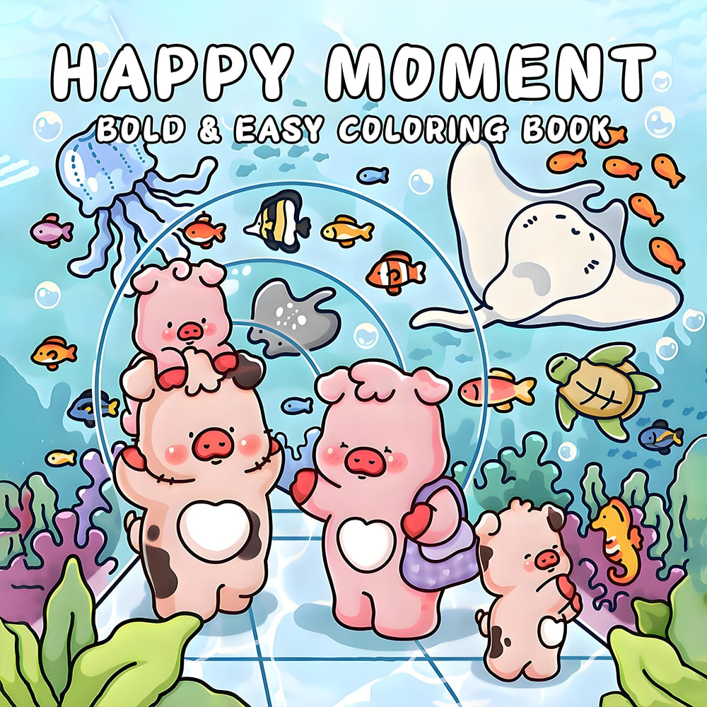 Libro per colorare per adulti "Momenti felici" in carta spessa perlata: 24 pagine da 7,8 pollici con personaggi di animali super carini in scene naturali pacifiche, adatto per attività rilassanti, adatto per adulti che vogliono rilassarsi