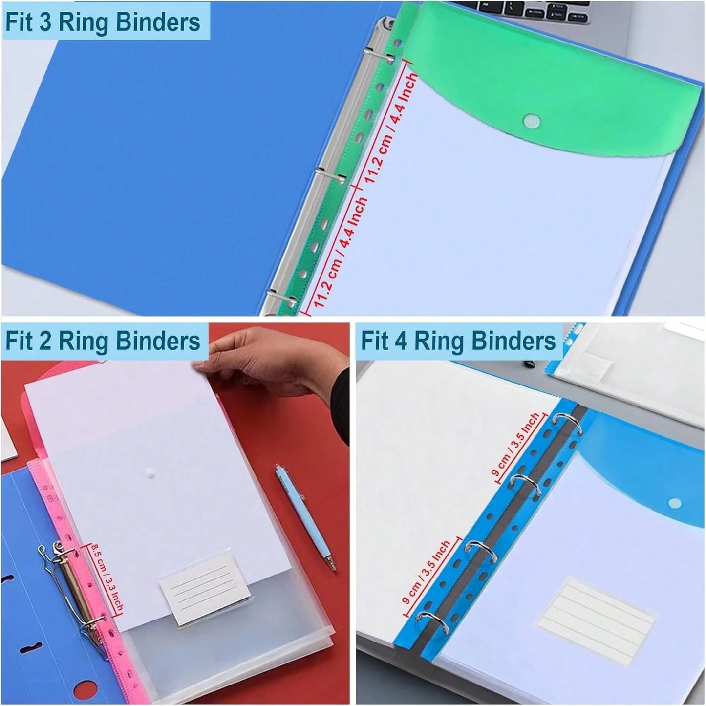 cartelle ad anelli con fori, formato A4, ad alta capacità, in materiale PP moderno, con tasche espandibili e porta etichette, adatte per scuola, casa, ufficio, registrazione presenze