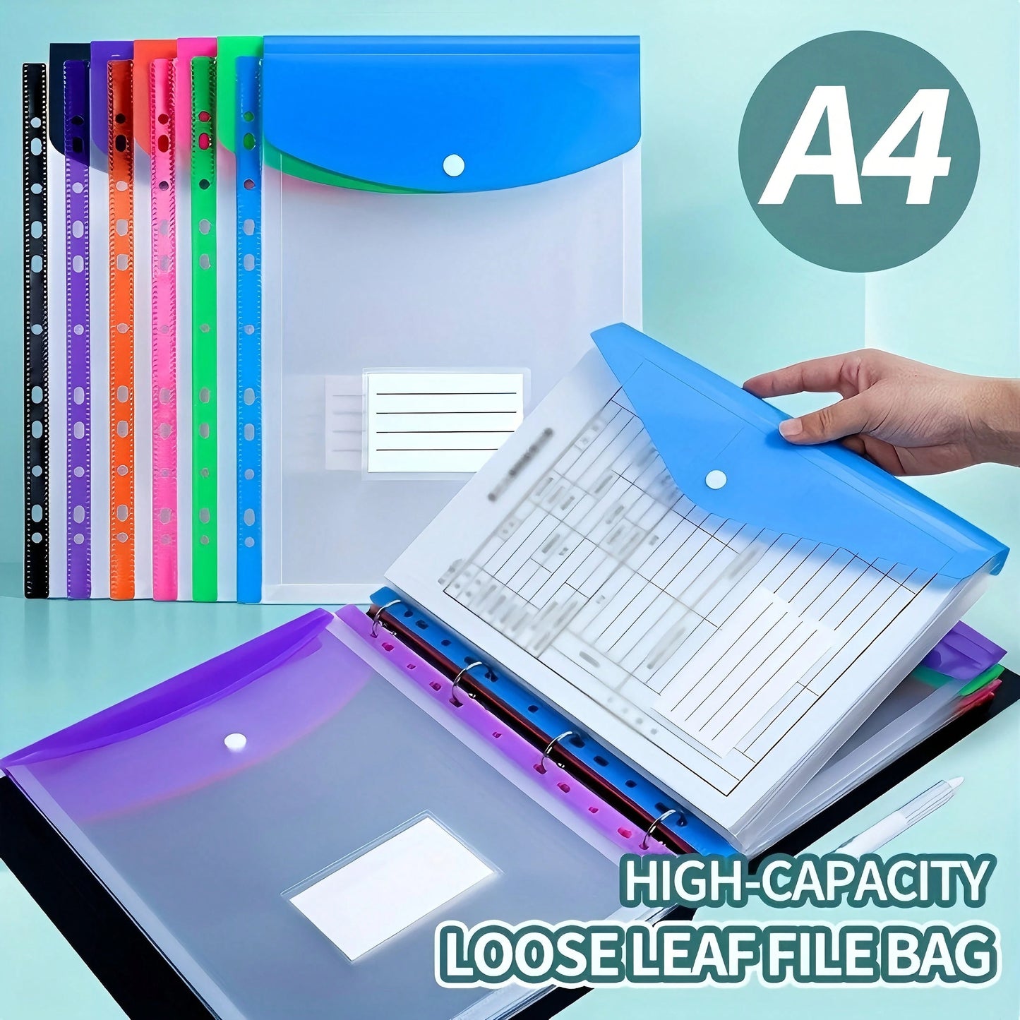cartelle ad anelli con fori, formato A4, ad alta capacità, in materiale PP moderno, con tasche espandibili e porta etichette, adatte per scuola, casa, ufficio, registrazione presenze