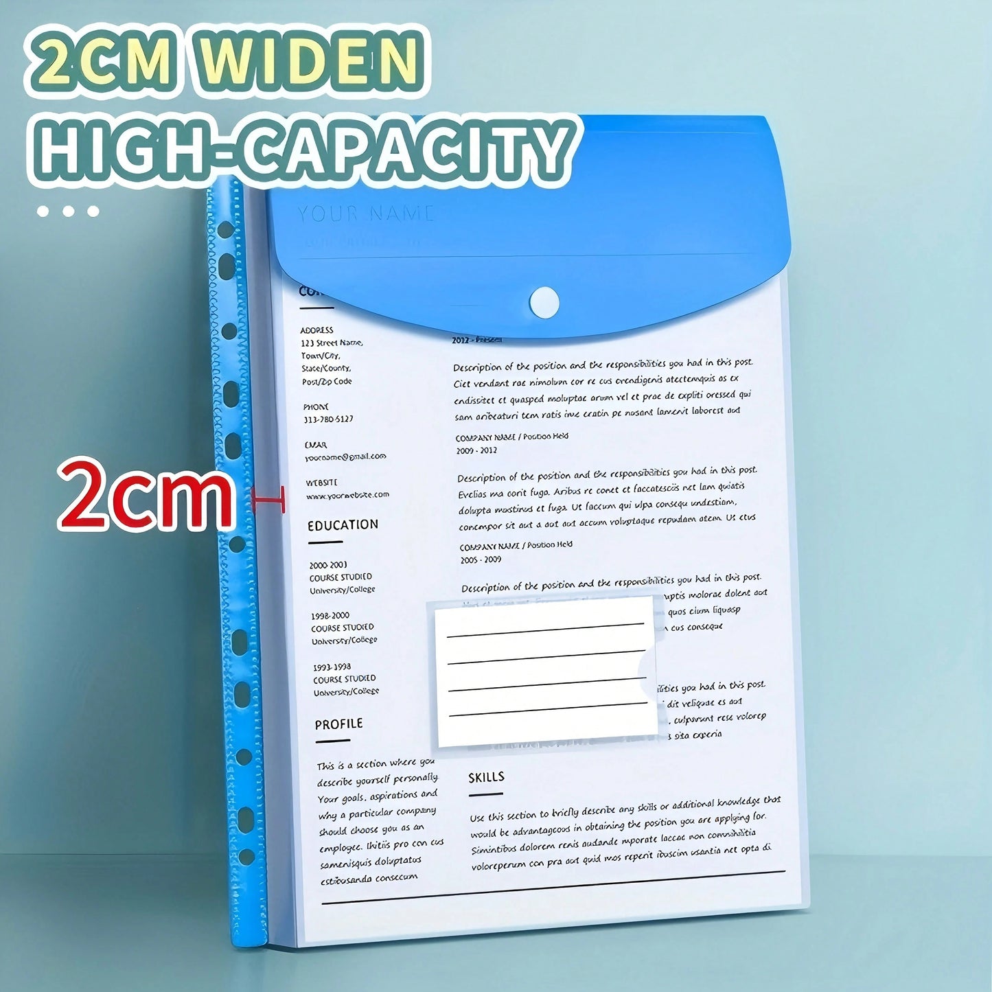 cartelle ad anelli con fori, formato A4, ad alta capacità, in materiale PP moderno, con tasche espandibili e porta etichette, adatte per scuola, casa, ufficio, registrazione presenze