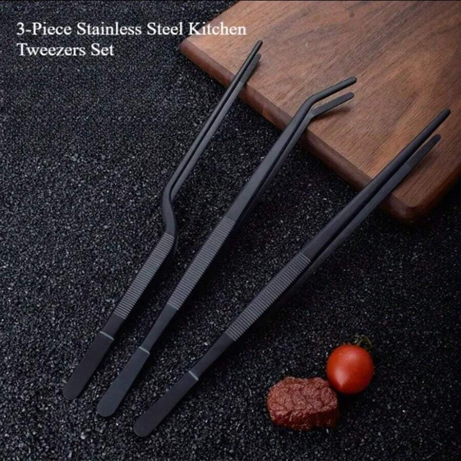 Set di 3 pinze da cucina in acciaio inossidabile - Pinze stile coreano per barbecue, molletta per barbecue e pinze per servire il cibo - Ideali per bistecca, buffet, sushi e decorazione della tavola