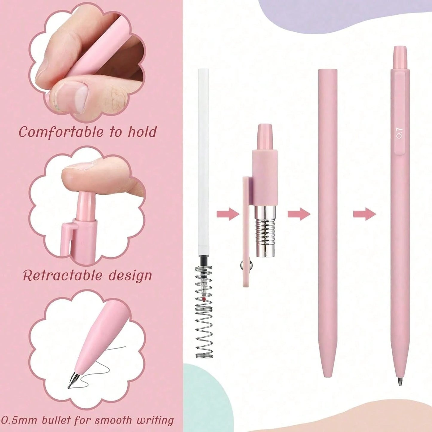 36 pezzi di simpatici articoli per la scuola con astuccio carino, 12 evidenziatori pastello, 6 penne gel inchiostro nero, 6 matite meccaniche kawaii da 0,5 mm, set per studenti, articoli di cartoleria, essenziali per il college, forniture scolastiche