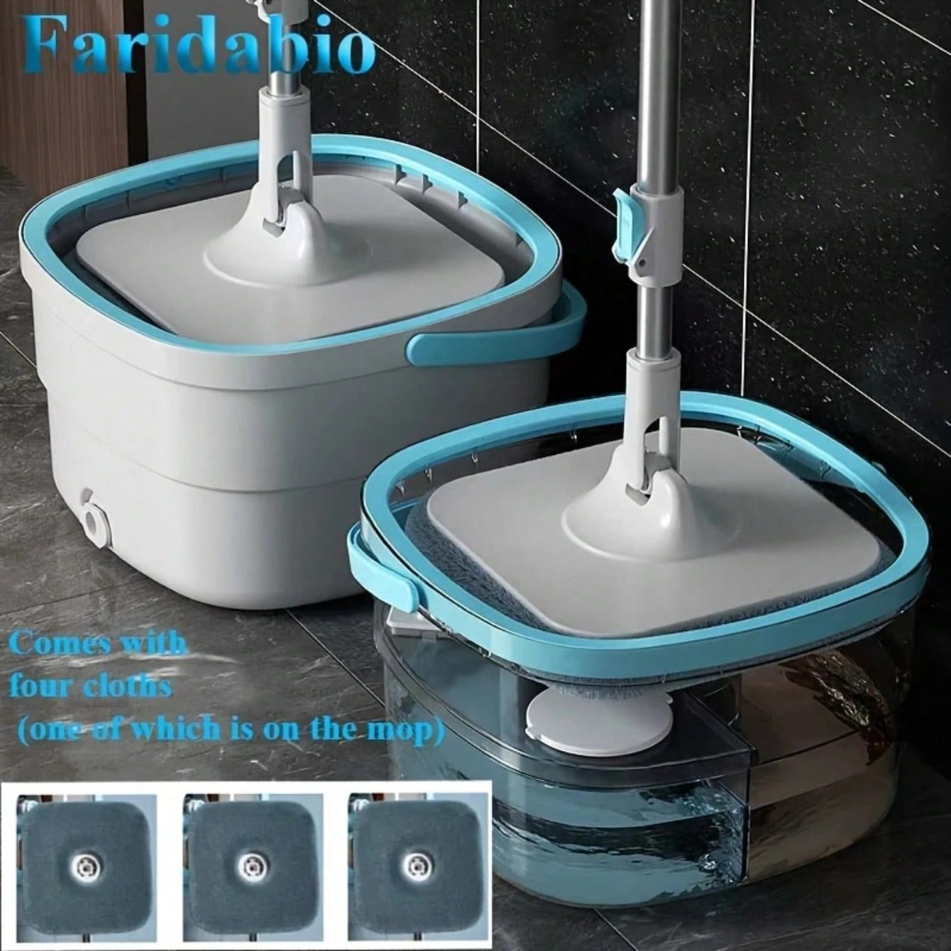 Set di secchio e mocio rotante per casa, secchio con separazione acqua sporca, mocio rotante per casa, lavaggio senza usare le mani, mocio per polvere, uso bagnato e asciutto, molto adatto per casa, cucina, bagno, pavimenti