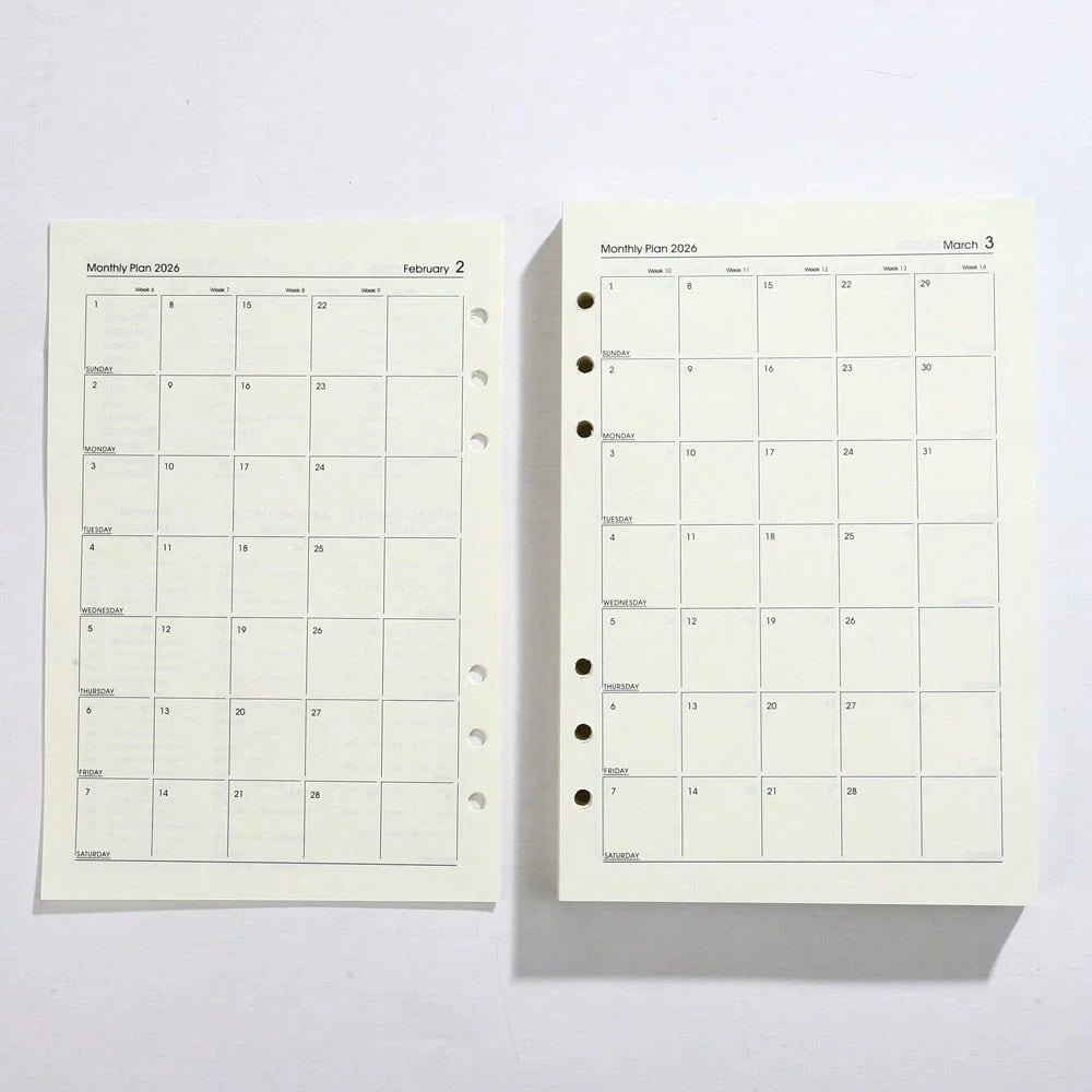 Ricarica per calendario inglese formato A5 2026, 180 fogli/360 pagine, pianificatore giornaliero 365 giorni, per gestione del tempo, adatto per l'anno 2026
