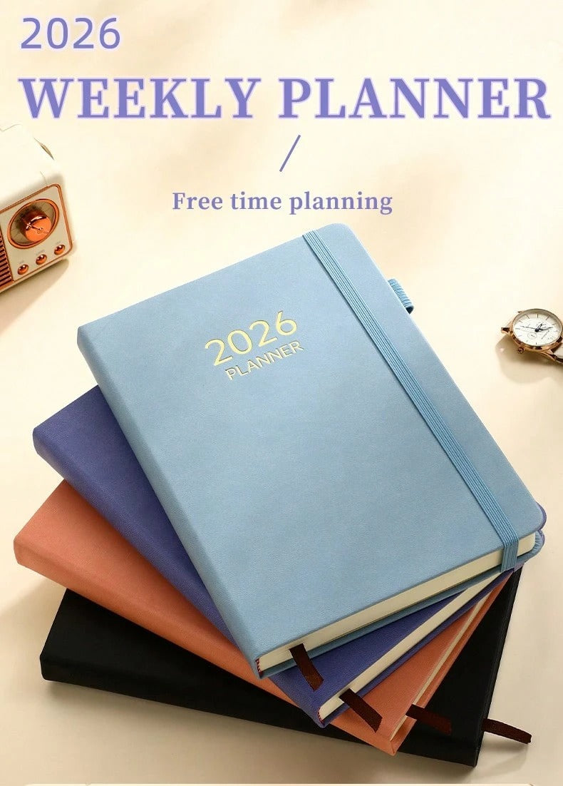 Agenda 2026 formato A5, Pianificatore giornaliero 365 giorni con registrazione della gestione del tempo e note, copertina rigida in pelle PU con elastico