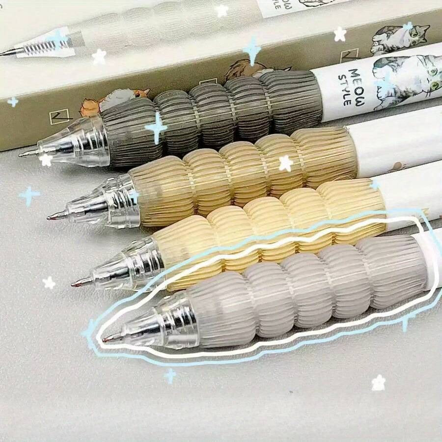 Penna a sfera con tema carino di gatti - punta fine da 0,5 mm, inchiostro nero ad asciugatura rapida - rettrattile alla moda e divertente, adatta per ufficio, scuola e uso domestico, penna da scrittura, forniture scolastiche, ritorno a scuola