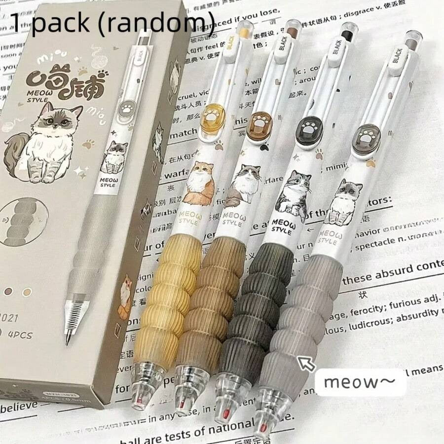 Penna a sfera con tema carino di gatti - punta fine da 0,5 mm, inchiostro nero ad asciugatura rapida - rettrattile alla moda e divertente, adatta per ufficio, scuola e uso domestico, penna da scrittura, forniture scolastiche, ritorno a scuola