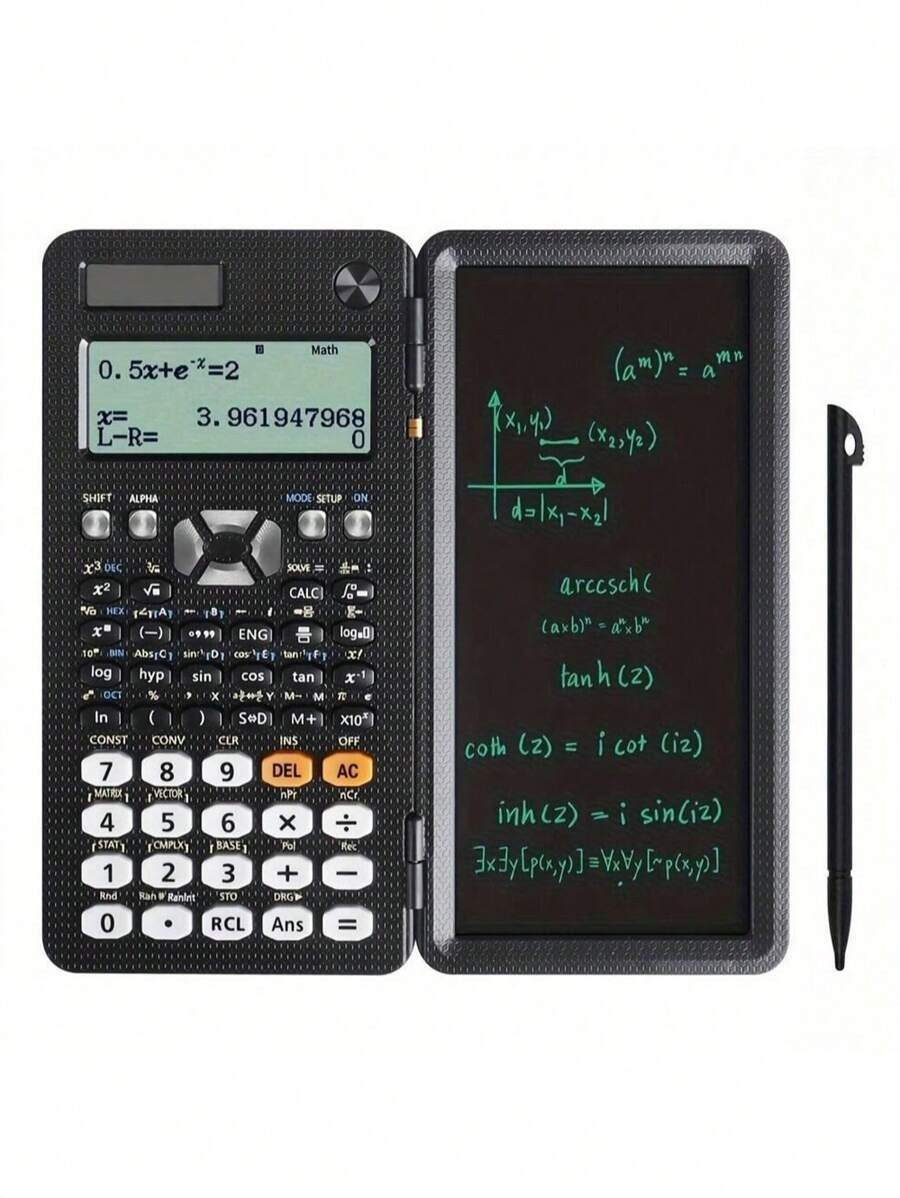 Calcolatrice scientifica professionale portatile con 417 funzioni, display LCD, blocco note, alimentata a energia solare, pieghevole, per studenti e forniture scolastiche